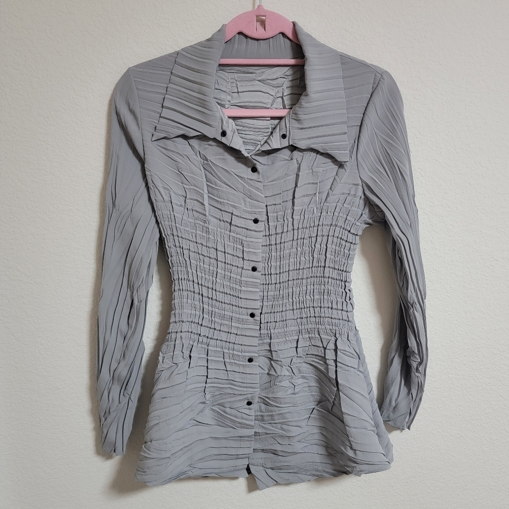 Babette - Art to Wear - Gray Combo Pleat Snap Front Jacket
